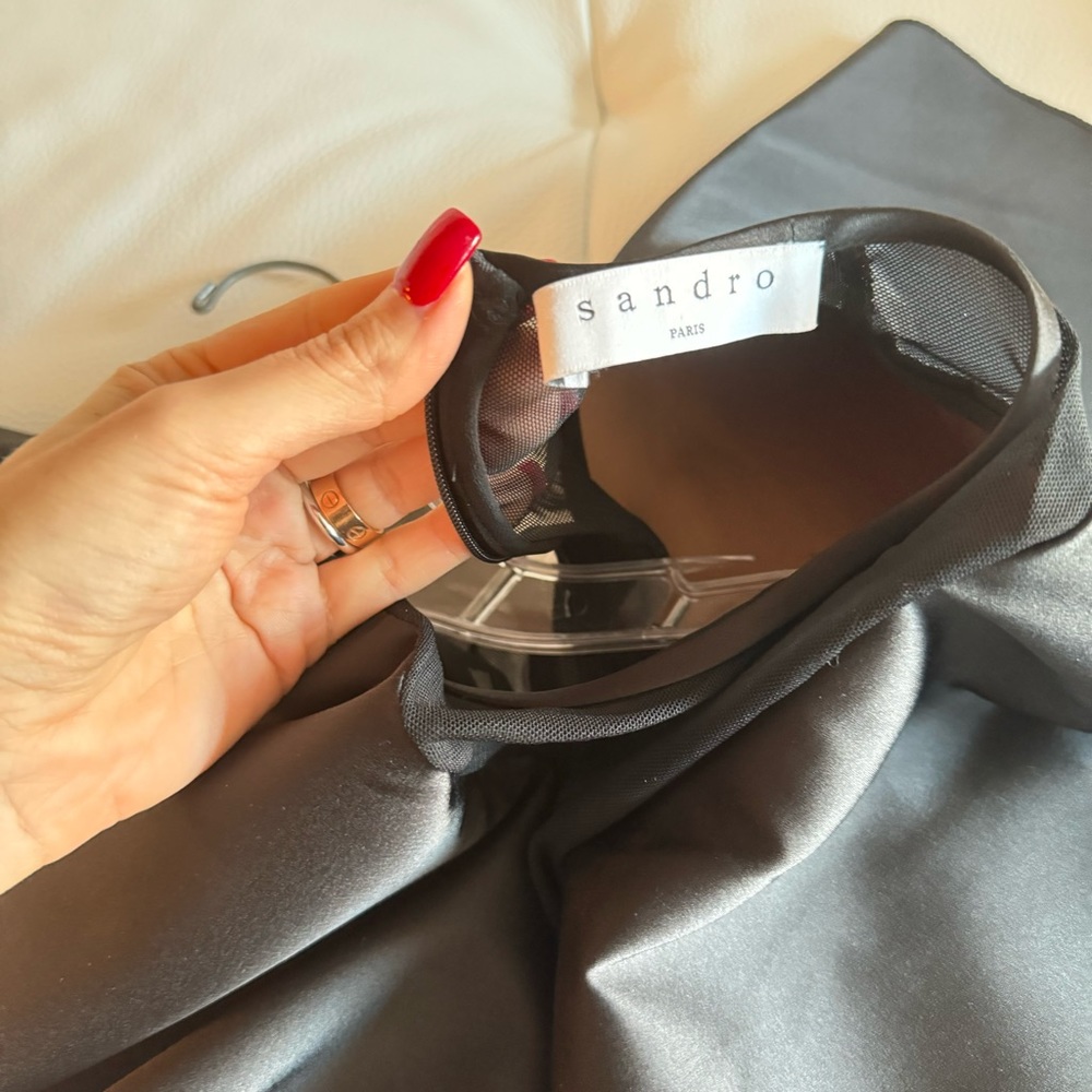 Sandro Paris Ruffle Cocktail Dress - Black Satin - Size S - Picture 8 of 11
